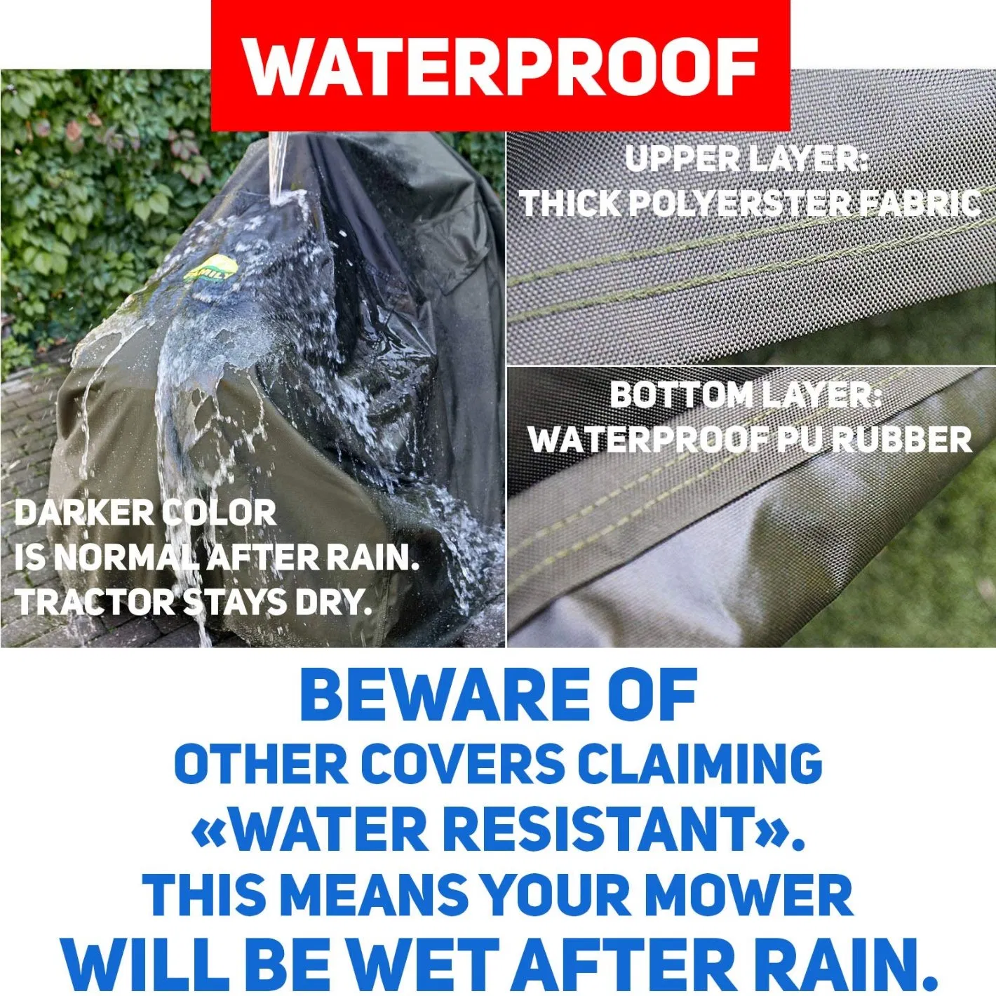 Heavy Duty Lawn Tractor Mower Cover Waterproof Tear Resistant and Dustproof Windproof Anti UV Bl15416