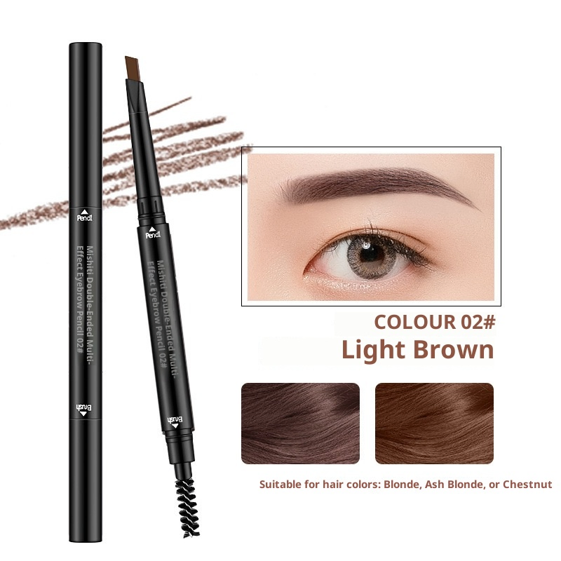 Two Ended Triangular Core Eyebrow Pencil with Fine Tip and Blending Brush Included