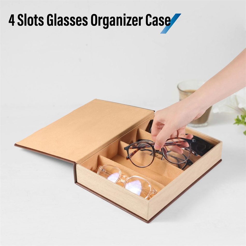 Custom Leather Reading Eyeglasses Display Box 4 Slots Sunglasses Storage Organizer Case