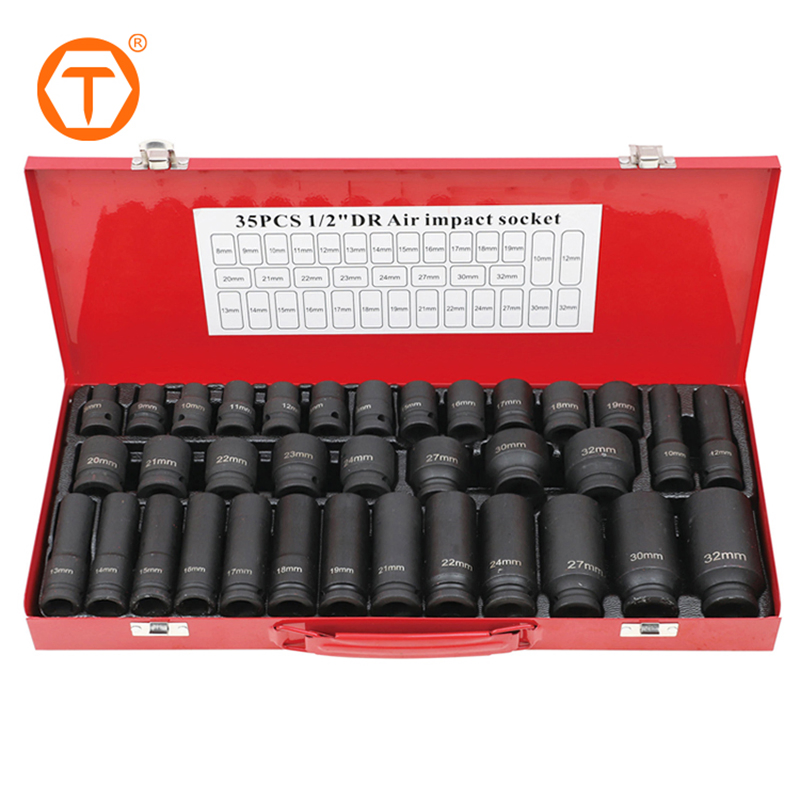 Набор головок 1/2 дюйма, 35 предметов, ударные, черные