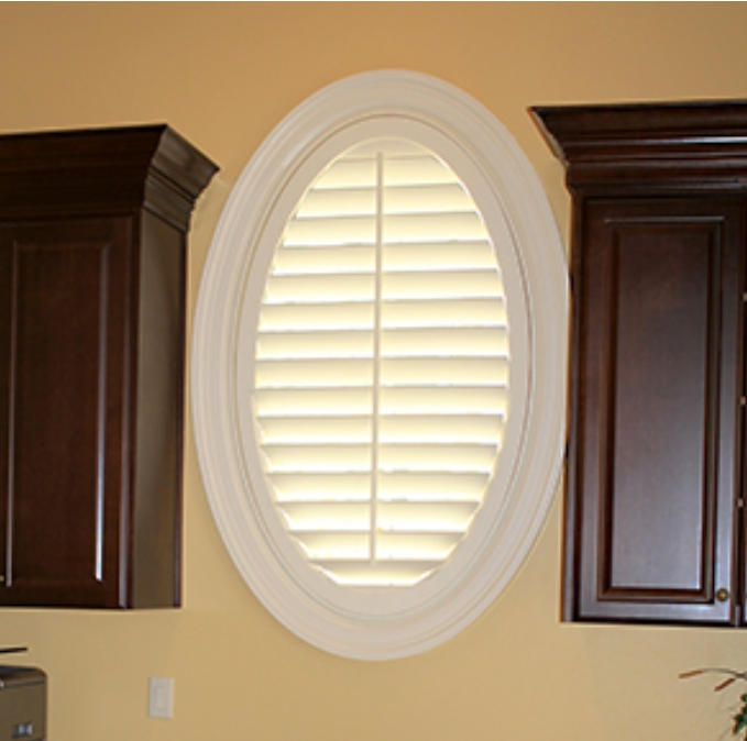 Interior 89mm Louver Blade Oval Shape Window Plantation Shutter