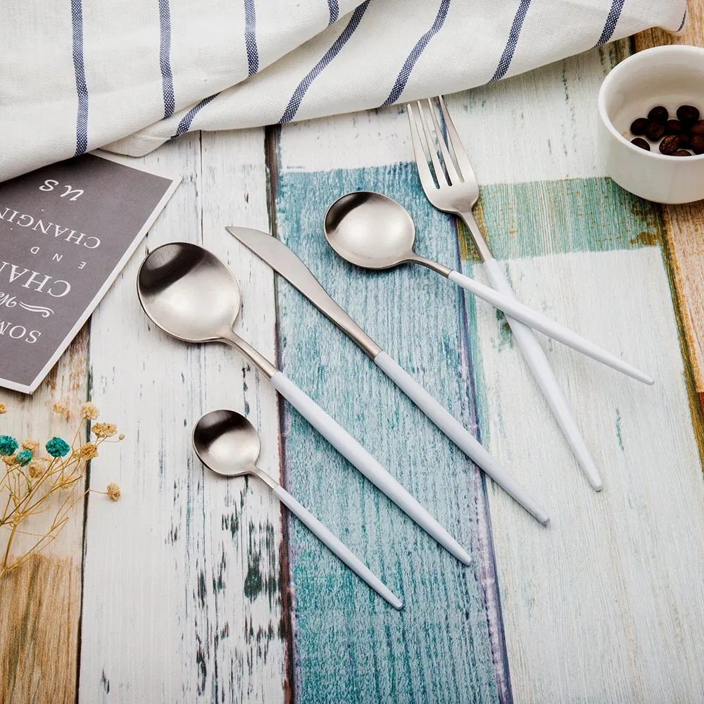 High Quality 18/10 Stainless Steel Silverware Two Tone Cutlery White and Silver Flatware Set for Wedding