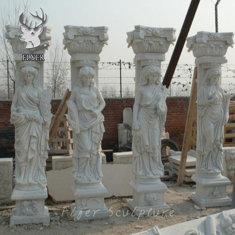 High Quality Natural Stone Lady Pillars Natural Marble Roman Column with Lady Statue