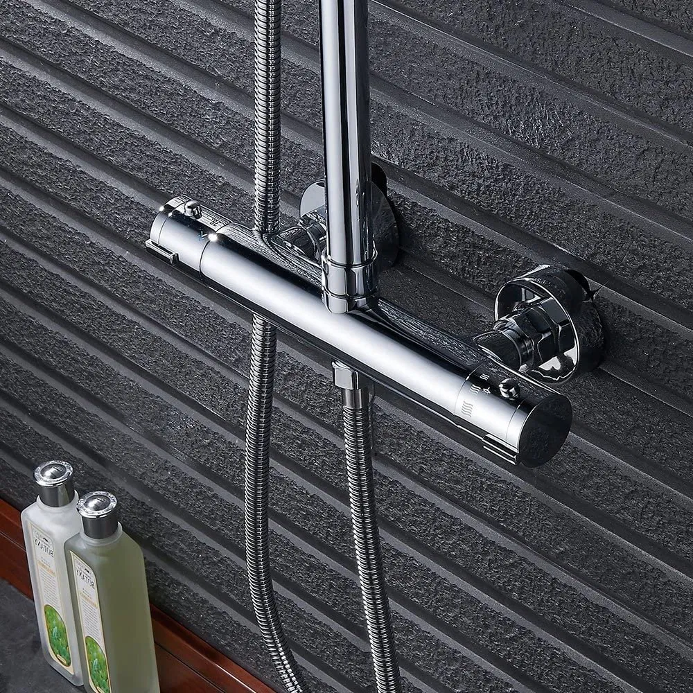Bathroom RV Wall Mounted Mixer Valve Tap Temperature Control Rain Shower Anti-Scald Thermostatic Tap