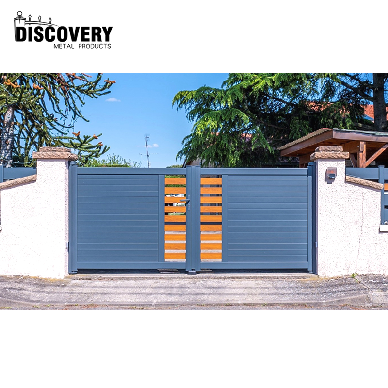 Customized Powder Coated Grey Black Horizontal Slats Garden Automatic Double Swing Driveway Sliding Entrance Aluminum Latest Main Gate Designs