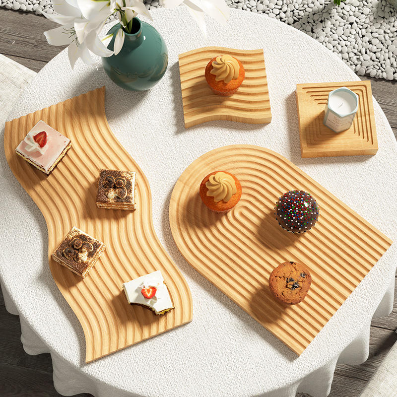 Decorative Beech Wooden Tray for Serving Coffee and Tea