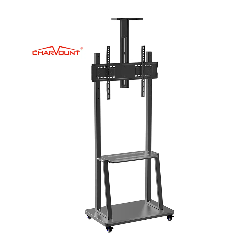 Manufacture Wholesale TV Cart Height Adjustable Mobile TV Trolley Wheels Universal Floor TV Stand with DVD Shelf