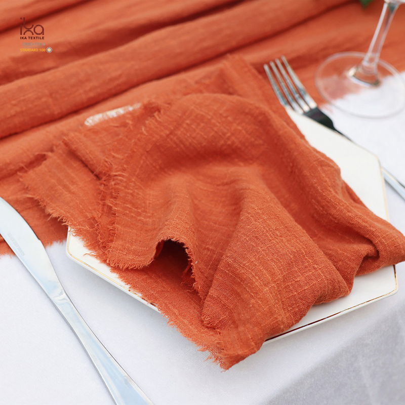 Green Beige Terracotta Wedding Restaurant Dinner Wholesale Custom Thin Detail Raw Edge 100% Cotton Gauze Cloth Napkins for Kitchen