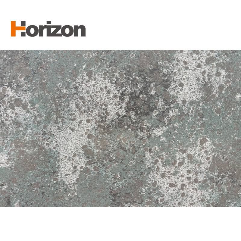 Green Color Marble Leather Finish Surface Artificial Quartz Stone Slab Matte Polished
