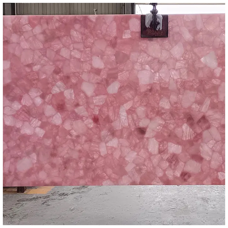Semi Precious Rose Pink Crystal Quartz Slabs for Countertops and Wall Tiles