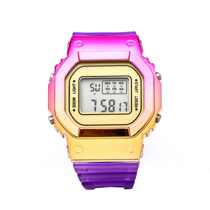 New Gradient Color Electronic Watch Dazzle Color Plating Small Square Children Watch