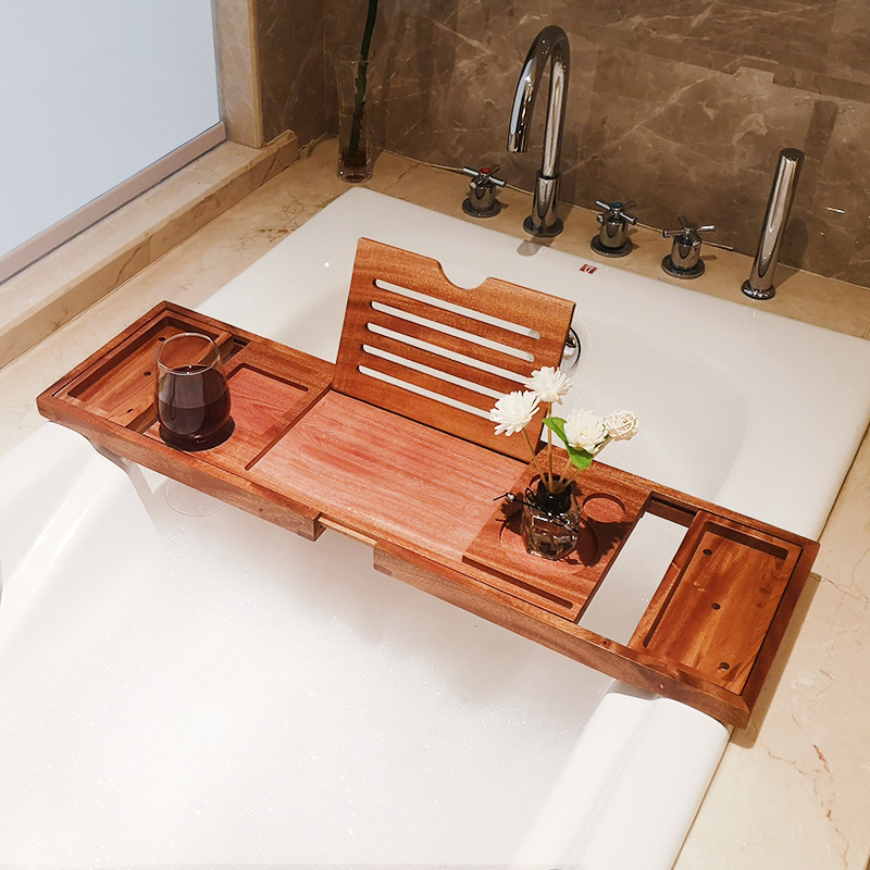 Bathtub Caddy Tray Expandable to 105cm Bamboo Book Stand and Soap Tray
