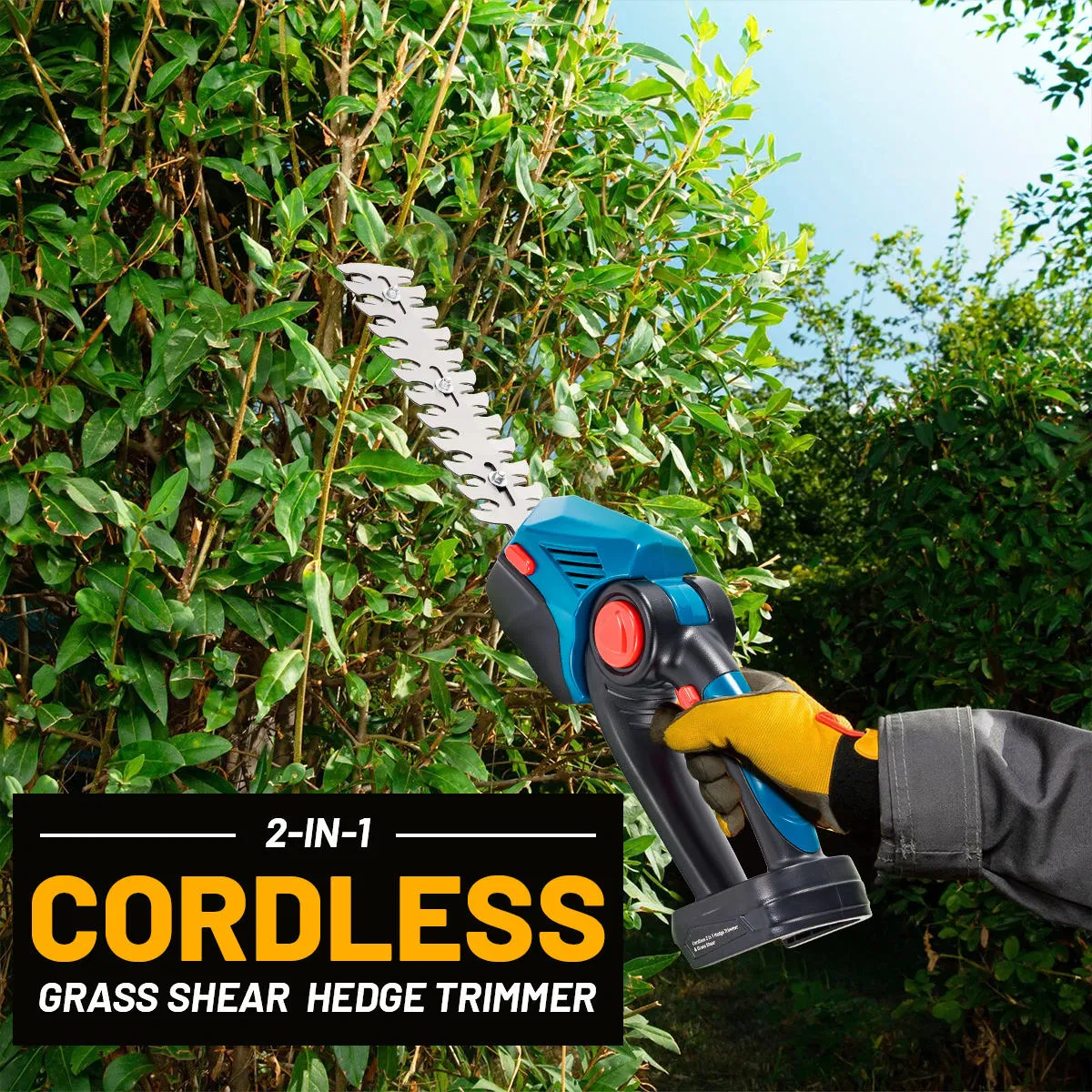 Cordless 21V Handheld Lithium Battery Hedge Trimmer for Lawn and Garden Pruning