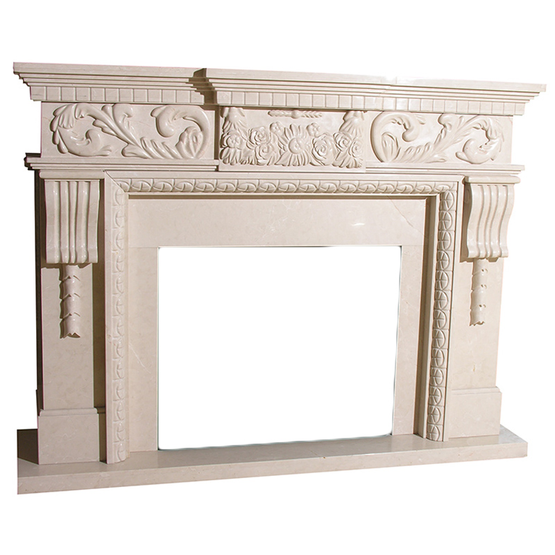 Europe Style Home Decor Surround Carved Natural Indoor Beige Marble Fireplace