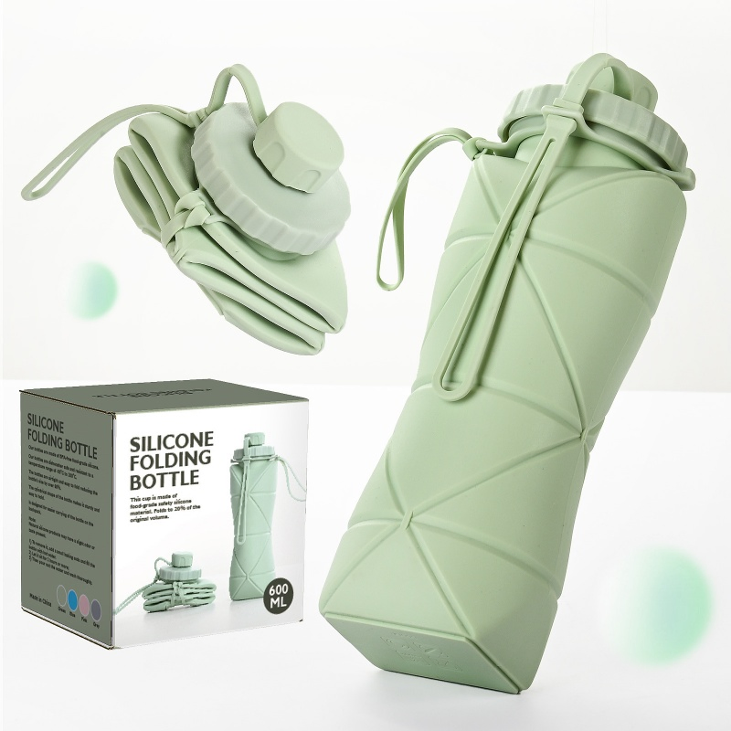 600ml Collapsible Silicone Travel Gym Sport Water Bottles with Leakproof Lid