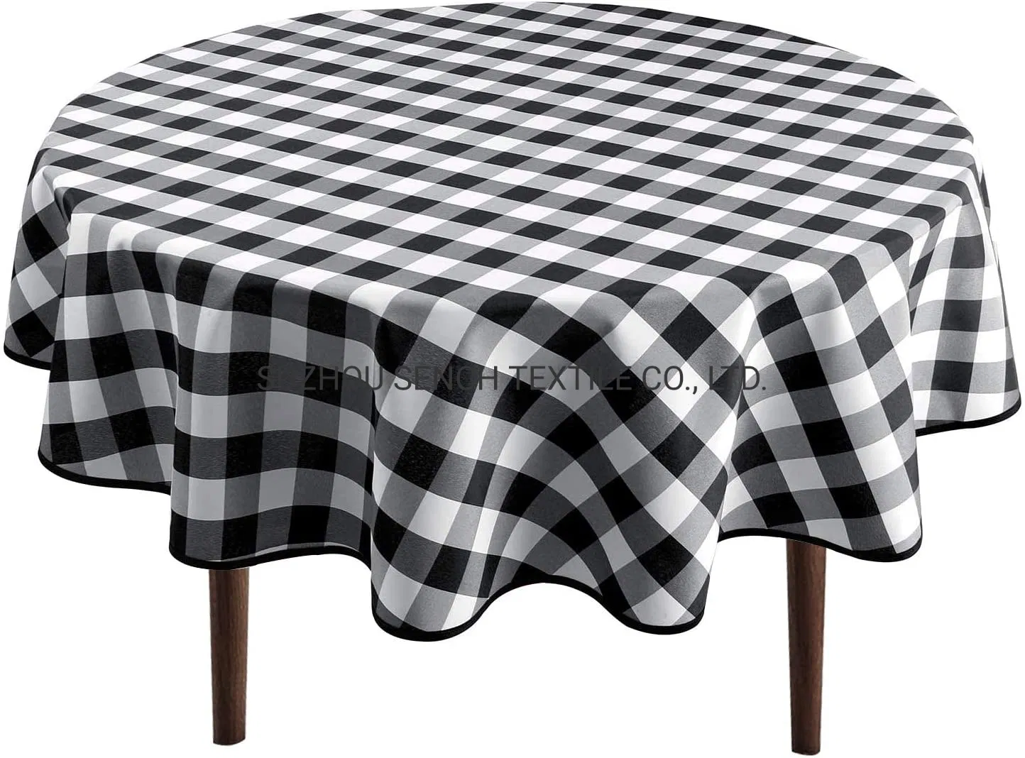 Checkered Round Tablecloth, Waterproof Stain and Wrinkle Resistant Washable Fabric Table Cloth for Dining Room Party Outdoor Picnic, Black and White