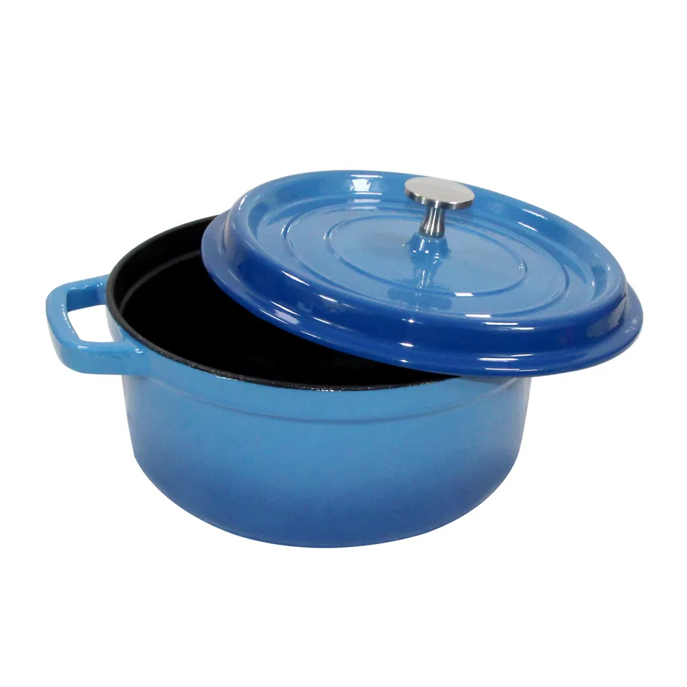 Чугунная эмалированная кастрюля-казан 3.7qt, круглая, красная
