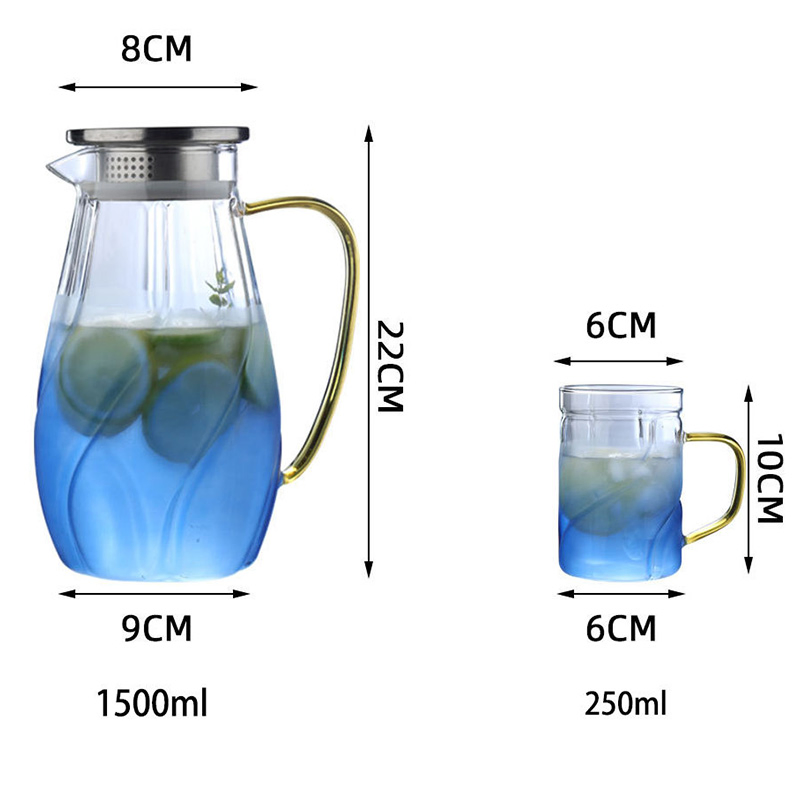 Heat & Cold Resistant Water 1, 5 Lit Glass Jug with Cups for Dirinking Water Jug