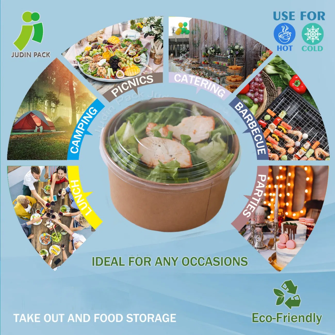 Leak-Proof Customized Kraft Paper Disposable Waterproof Paper Bowls for Ice Cream and Salad