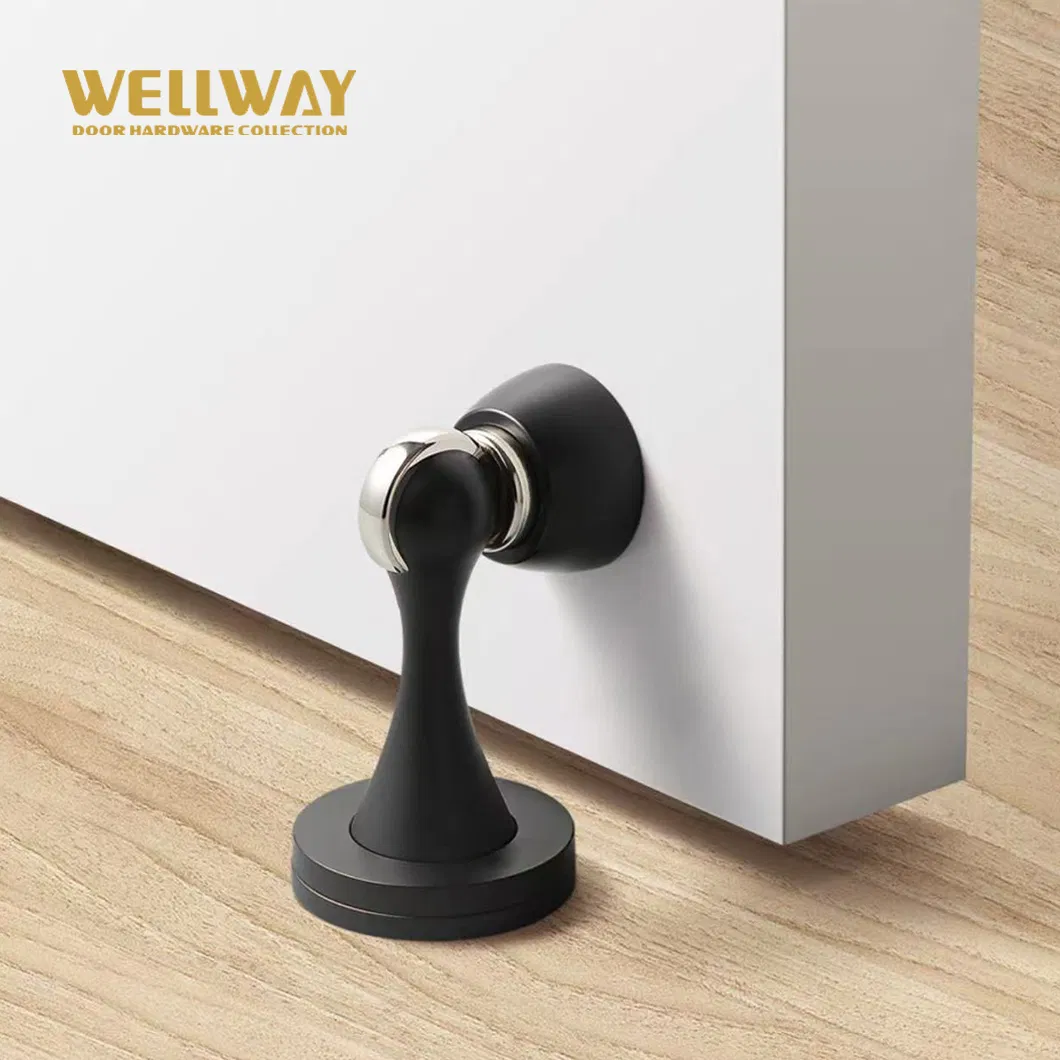 Matte Black Strong Magnetic Zinc Alloy Door Stopper with Minimalist Curved Form and Solid Round Base for Wall or Floor Mount - Wenzhou China Ds-02-012