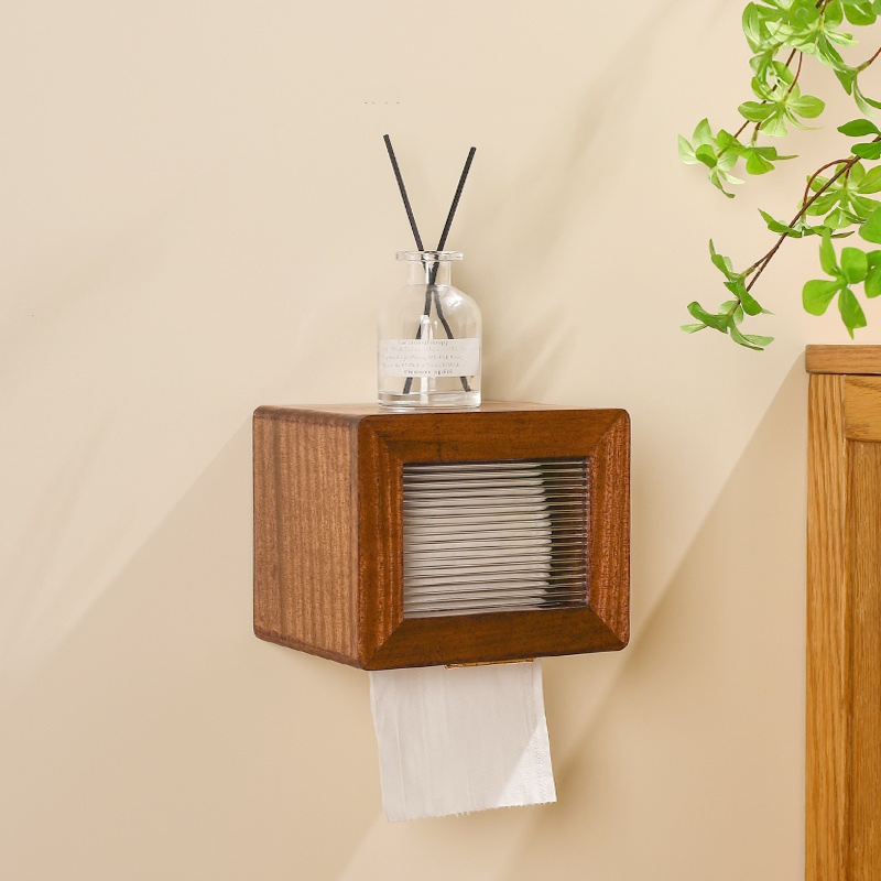 Wooden Box System for Kitchen Tissue and Toilet Paper Roll Dispenser