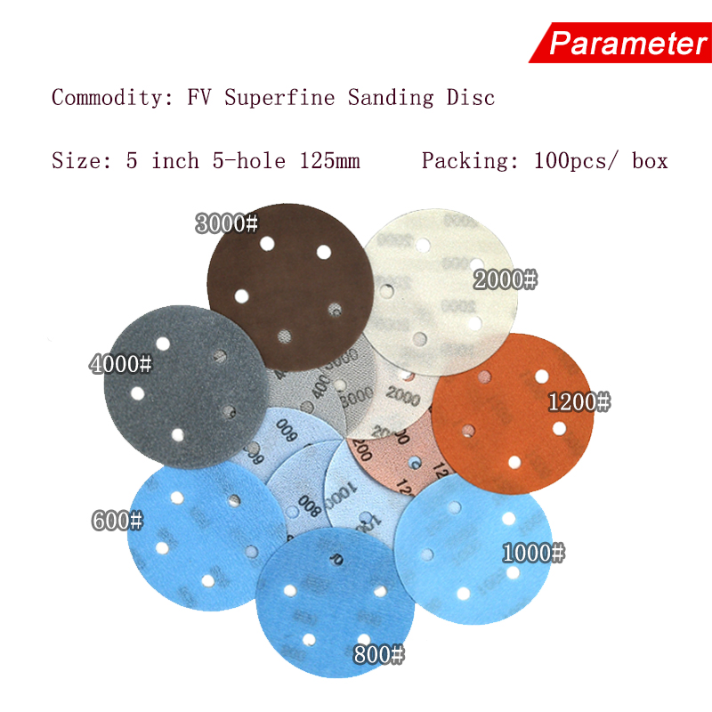 Шлифовальный диск 5 дюймов, 5 отверстий, 600-5000 грит