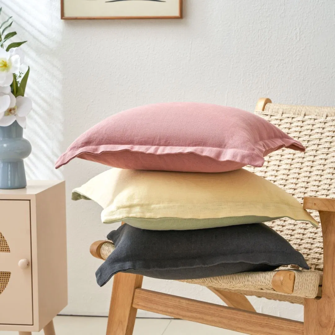 100% Linen Cushion Cover-Eco-Friendly Decorative Throw Pillow Case for Sofa & Bed