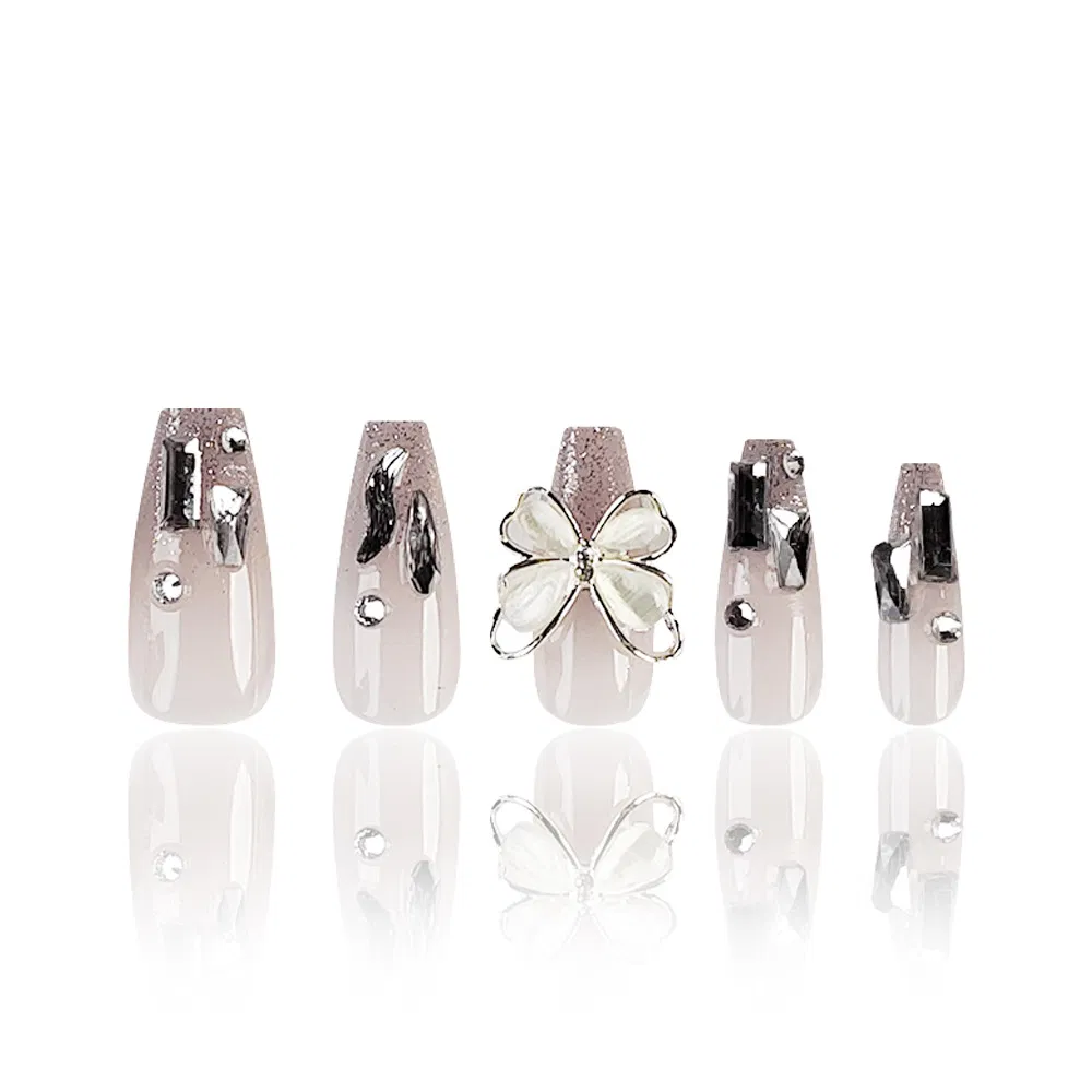 New Trend Custom Private Label Nails Luxury Long Ballerina French Coffin Almond Press on Nails Acrylic Stick Fake Nails