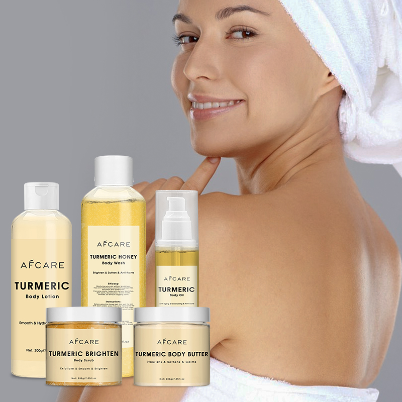 Private Label Nature Moisturizing Turmeric Body Care Set Cleansing Whitening Exfoliating