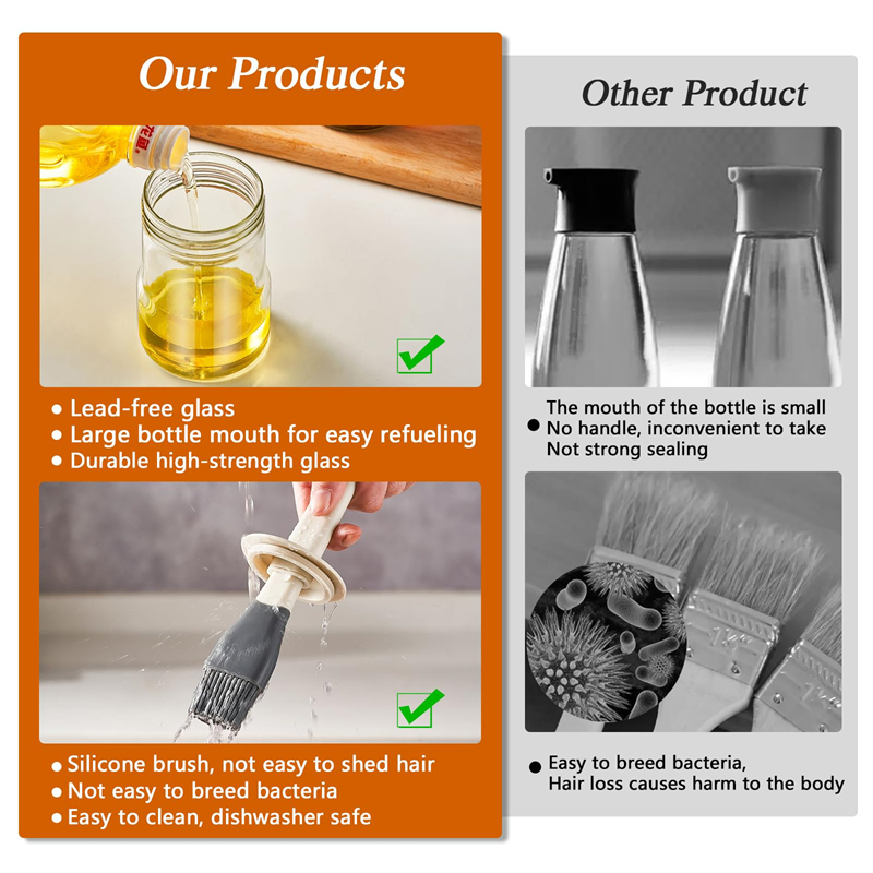 300ml Olive Oil Bottle Kitchen Oil Dispenser Bottle with Silicone Brush