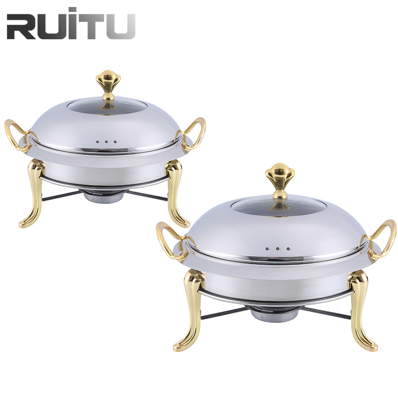 Round Buffet Utensils Restaurant Equipment Bottom Material Small Mini Chafing Dishes Container Insulated Portable Multi Cooker Food Warmer Set Table Hot Pot