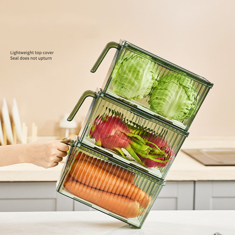 Fridge Organizer with Freshness Timer Lid, Stackable Refrigerator Organizer Bins with Front Handle and Drain Tray, BPA-Free Clear Plastic Food Storage Bins