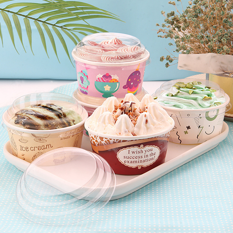 Wholesale Disposable Custom Printed Paper Ice Cream Cup with Lid