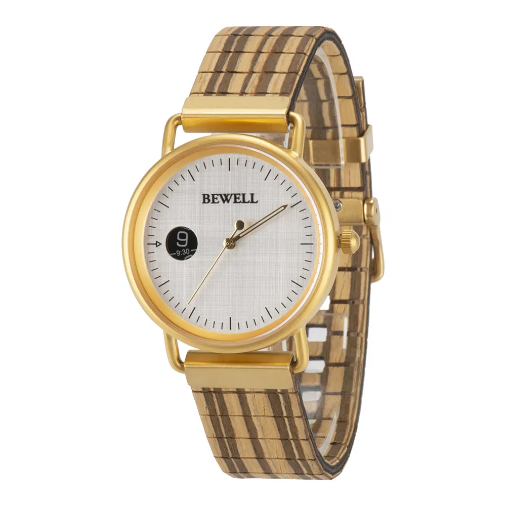 Luxury Bewell Mens Watches with Stainless Steel Case Wood Chip Wristband Miyota 1L32 Movt Womens Watch with Custom Logo