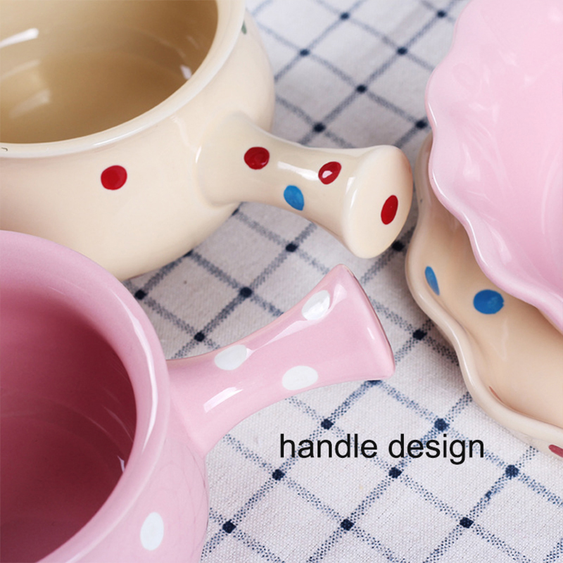 Nordic Polka Dots Salad Soup Cereal Bowl Single Handle Ceramic Bowl Ceramic Handle Bowl