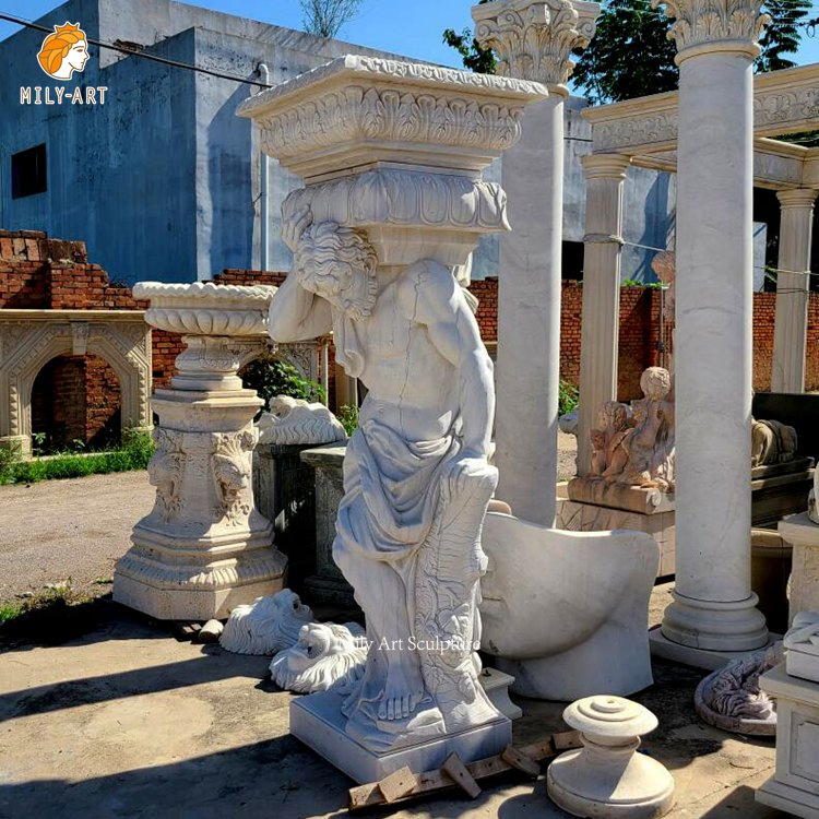 Outdoor Building Large Roman Marble Woman Column Pillar Statue