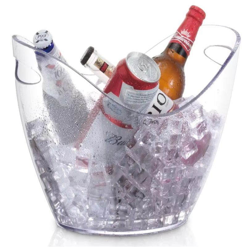 Transparent Wine Champagne Beer Plastic Ice Bucket with Handles Large Ice Buckets Ice Cooler