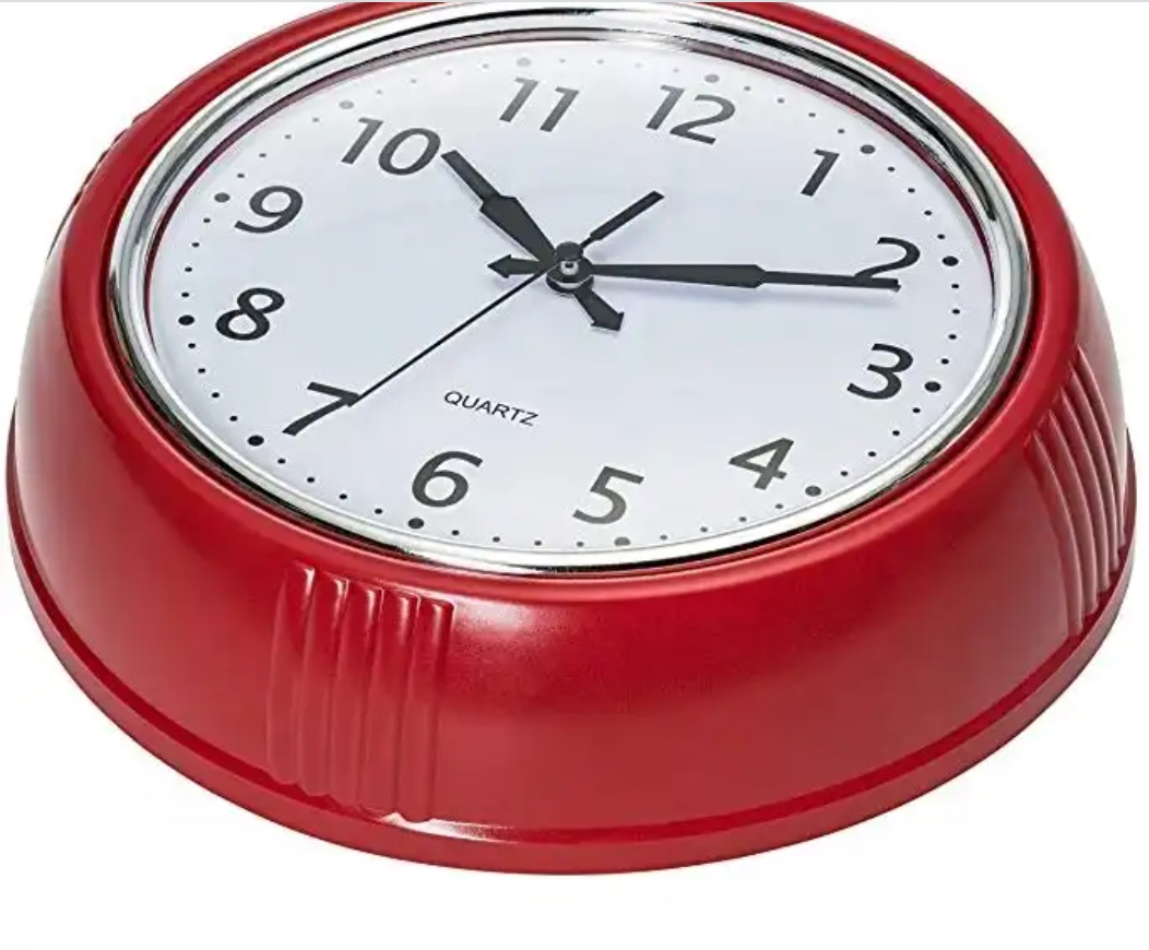 Retro Wall Clock Red Kitchen Vintage Design Round Non Ticking