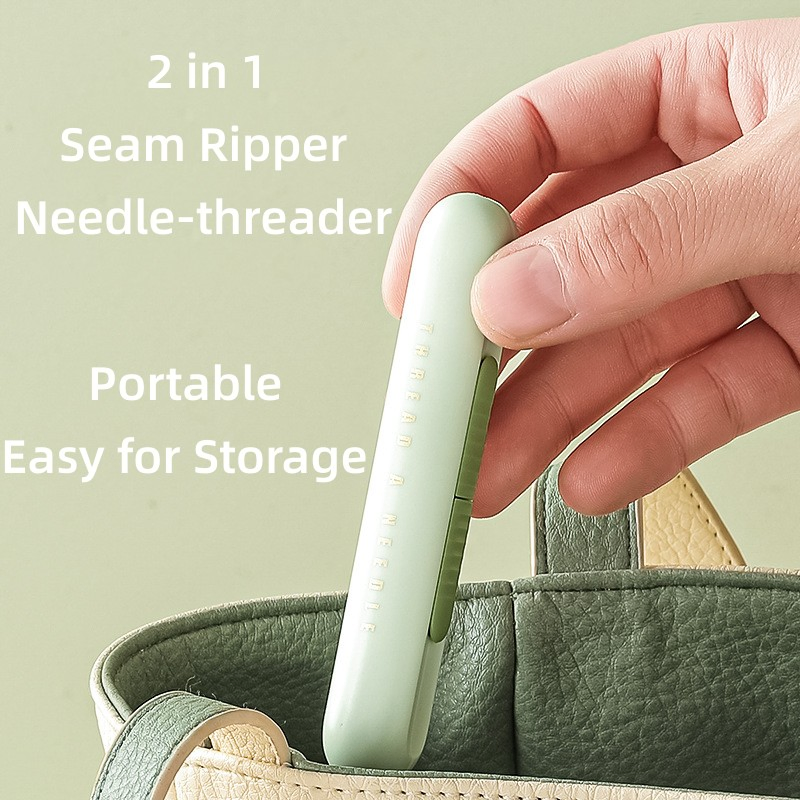 Seam Ripper, 2-in-1 Threader for Sewing, Threading and Unthreading Seam Ripper, Multifunctional Sewing Tool Needle Threader-Grey