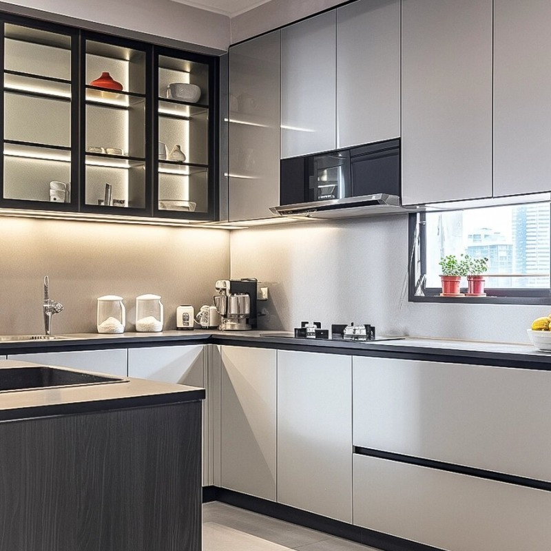 Luxury White Shaker Kitchen Cabinet with High Gloss Finish