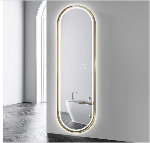 Metal Frame Wall LED Full Length Floor Standing Dressing Hotel Furniture Decoration Silver Makeup Smart Mirror