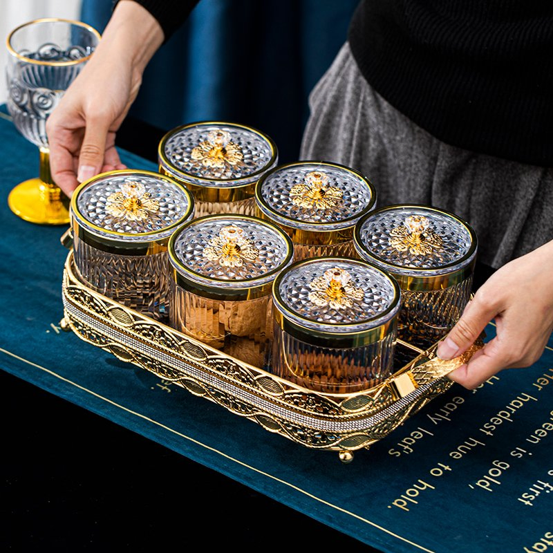 Saudi Arabian Style Featuring 6 a Gold-Plated Iron Candy Bowl