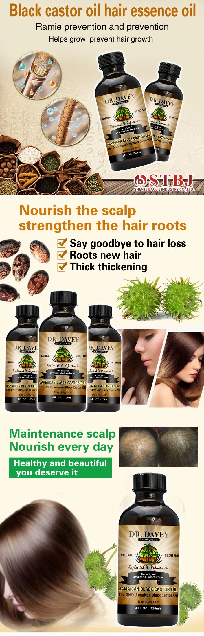 Dr. Davey Black Castor Black Seed Coconut Hair Growth Oil OEM/ODM Private Label Acceptable