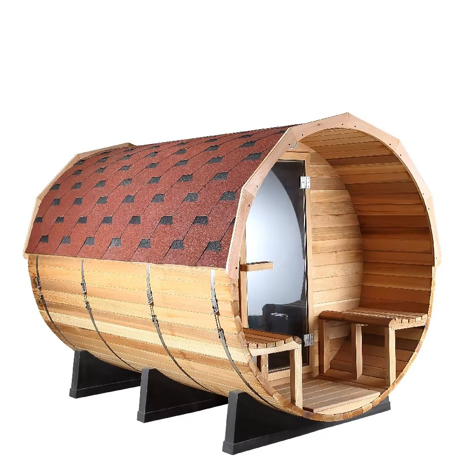 Luxury Panoramic Outdoor Sauna, Barrel Sauna, Steam Sauna with Sauna Stove for Home Garden