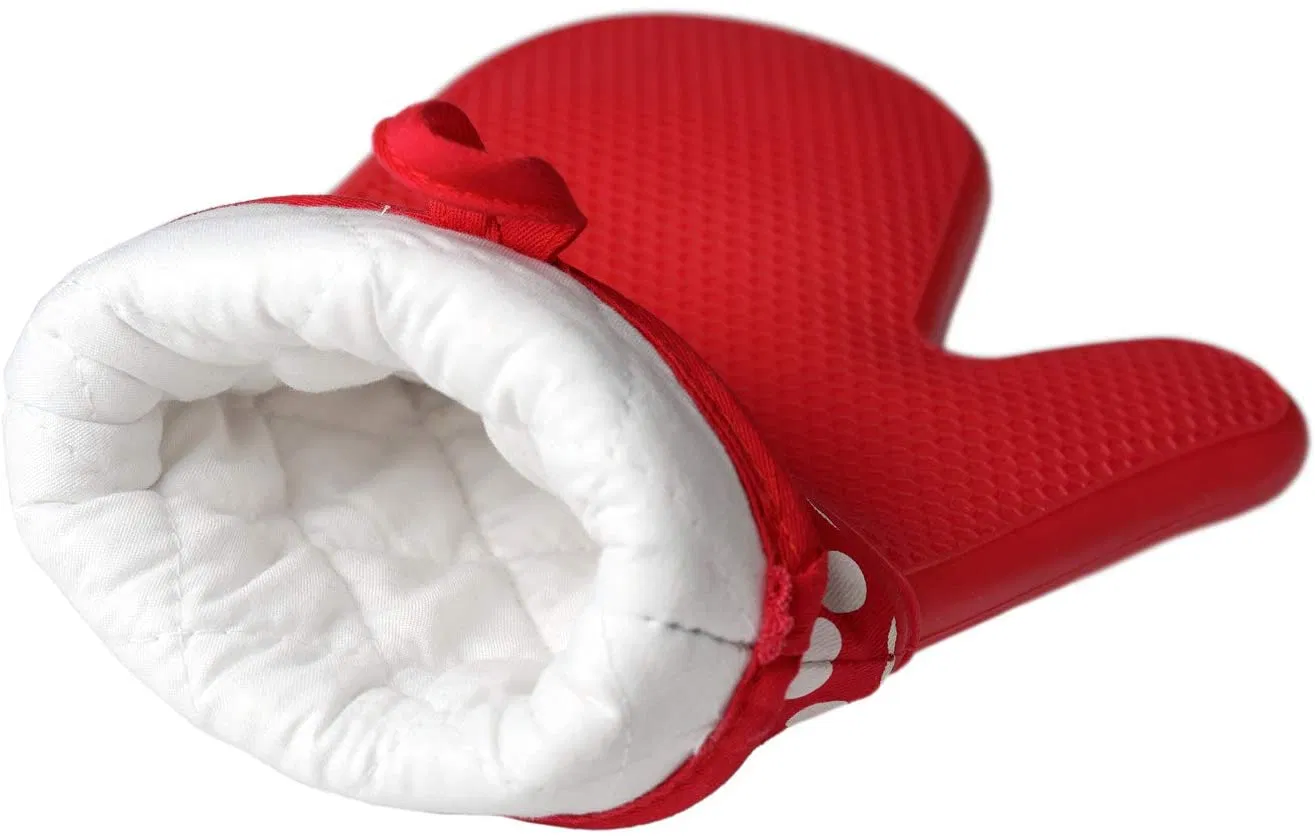 Silicone Oven Mitts - Red 1 Pair, Heat Resistant Kitchen Oven Gloves, Extra Long Super Grip Cooking Gloves, Safe Flexible Waterproof Oven Mitts Quilted Cotton