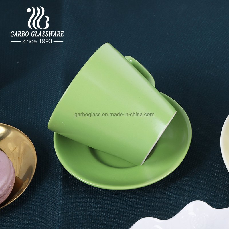 Customized Colors Glazed Magnesia Porcelain Tea Coffee Mug and Sauser Set for Gift