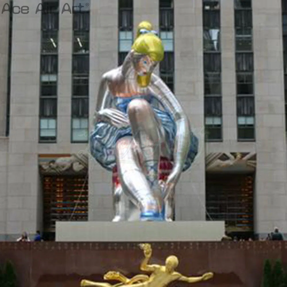 Wonderful Inflatable Silver Dancing Girl Model Shinning Giant Ballerina Girl Balloon Inflatable Golden Hair Girl for Outdoor or Display