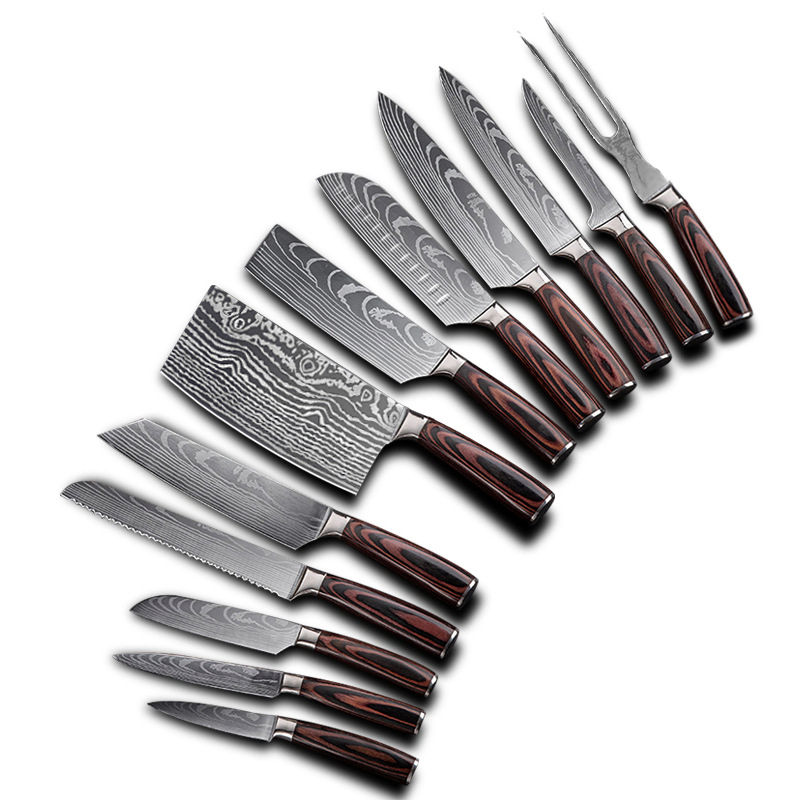 Stainless Steel Damascus 3Cr13 Cleaver Laser Pattern Chef Carving Knife