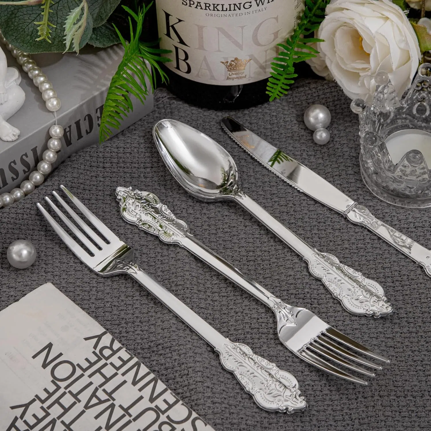 Premium Silver Disposable Silverware: Forks, Spoons, and Knives