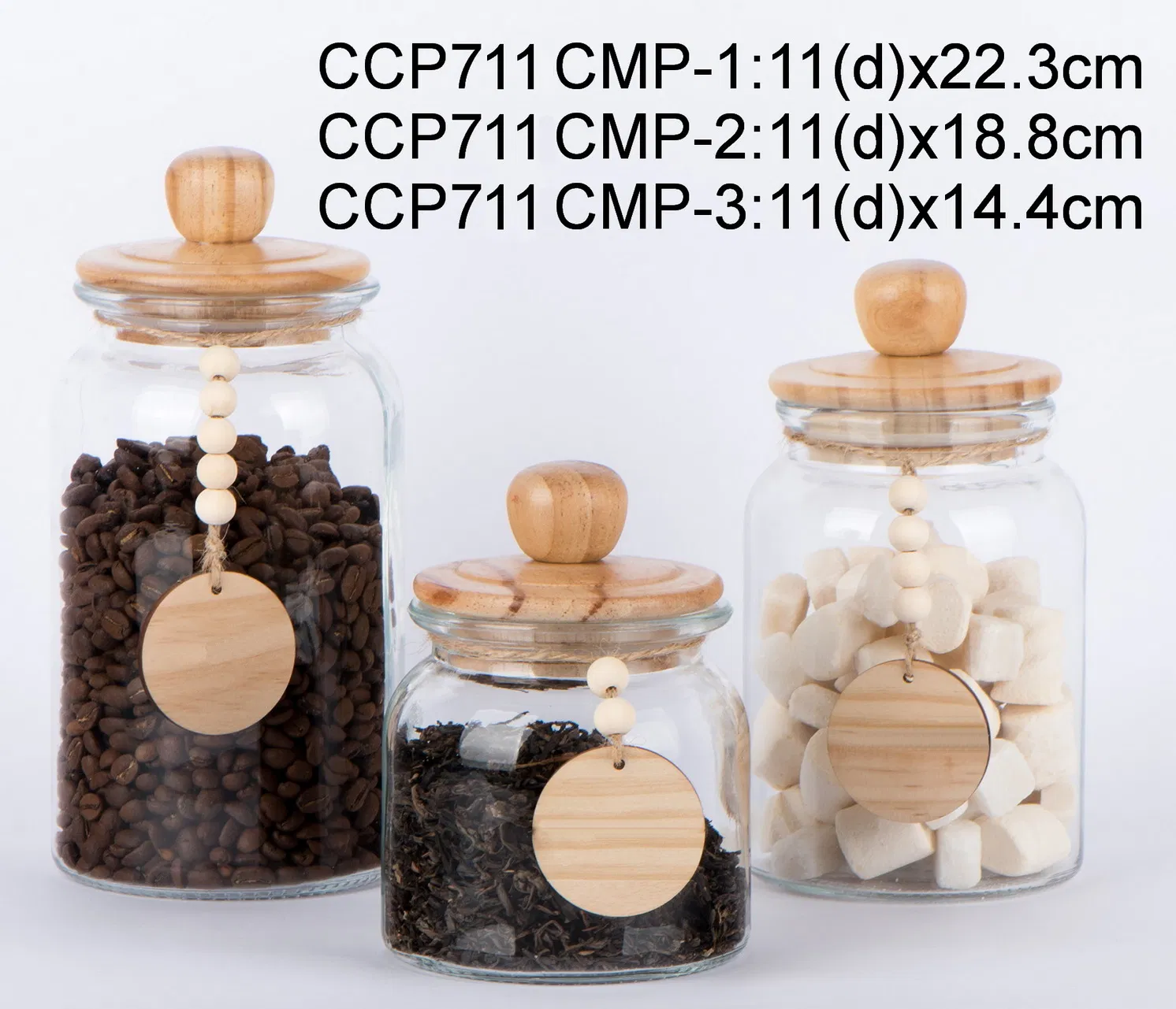 Стеклянные банки для сыпучих продуктов с деревянной крышкой, 620-2200 мл